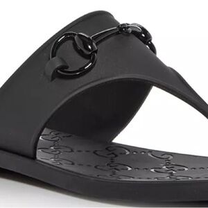 Black Slide Sandals with Glossy Chain Accent